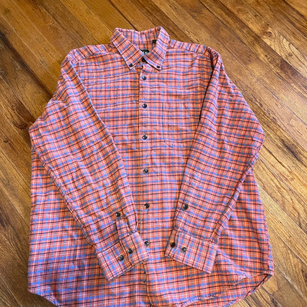 Orvis Men's Orange Plaid Flannel Shirt
